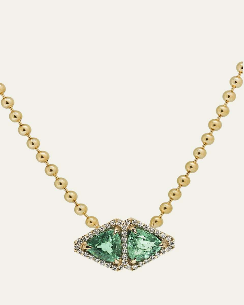 Trillion Talismans Mega Pave Emerald East-West Pendant Necklace